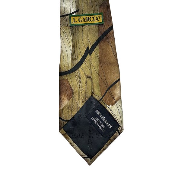 J. Garcia Mens Moon Mountain Collection Silk Tie Abstract Brown & Olive Pattern - Picture 3 of 5